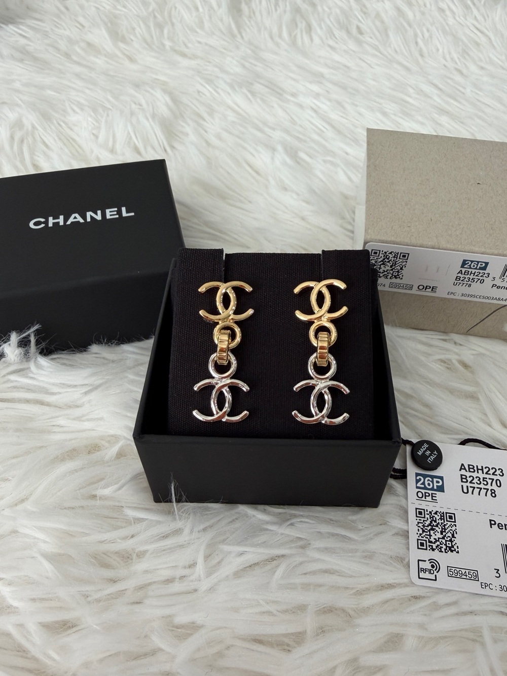 CHANEL DANGLE MIXED METAL CC EARRINGS